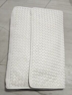 VTG 1980s LJ Simone New York White Basketweave Leather Oversized Envelope Clutch